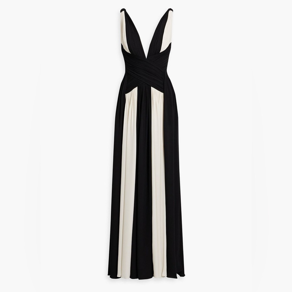 ZUHAIR MURAD Pleated two-tone crepe gown black/white maxi dress